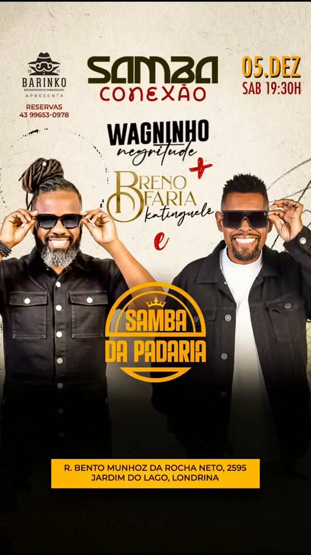 Flyer de Samba da Padaria, Wagninho e Breno Farias