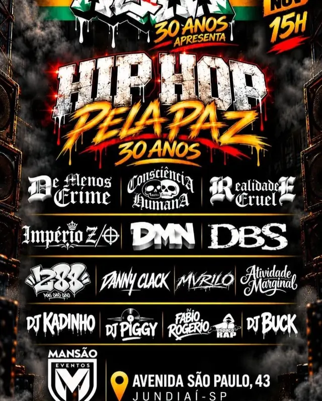 Flyer de De Menos Crime, Dj Piggy, DJ Buck e mais 11 artistas