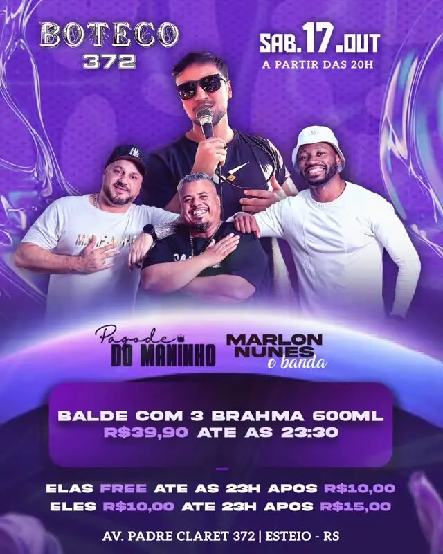 Flyer de Marlon Nunes e Gordinho cantor e Pagode do Maninho