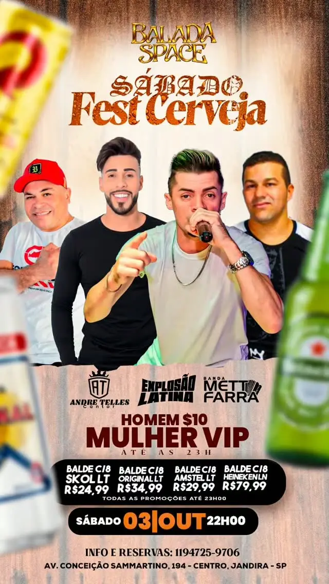 Flyer de Explosão Latina, André Telles e Banda Met Farra