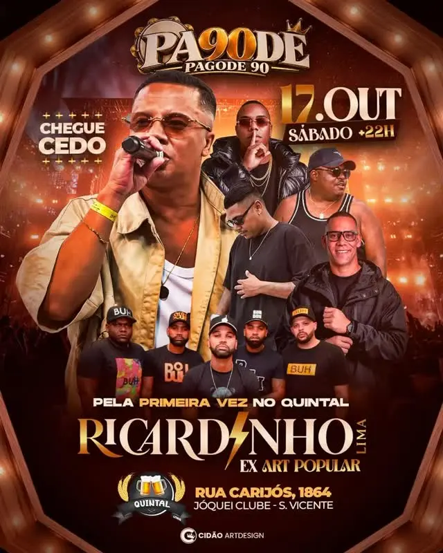 Flyer de Ricardinho Lima, Neco, Grupo F5 e mais 3 artistas