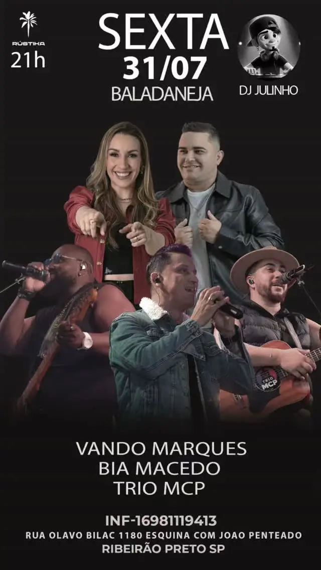 Flyer de Julio Rasec, Vando Marques, Bia Macedo e Trio MCP