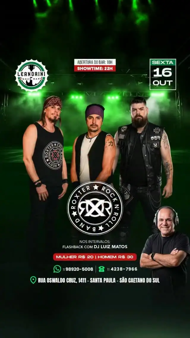 Flyer de Roxter Rock N’ Roll e DJ LUIZ MATOS