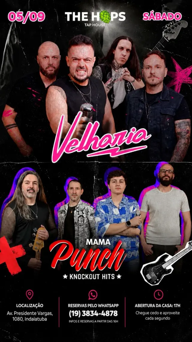 Flyer de Banda Velharia e Mama Punch