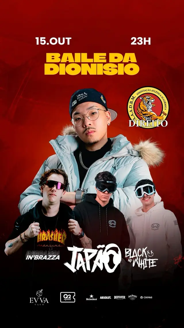 Flyer de DJ Japão, IN’BRAZZA e Black and White