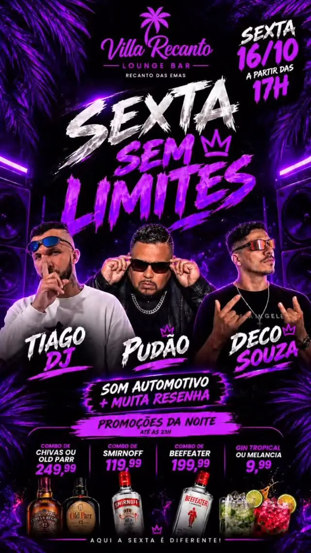 Flyer de DJ Pudão, Tiago DJ e Deco Souza