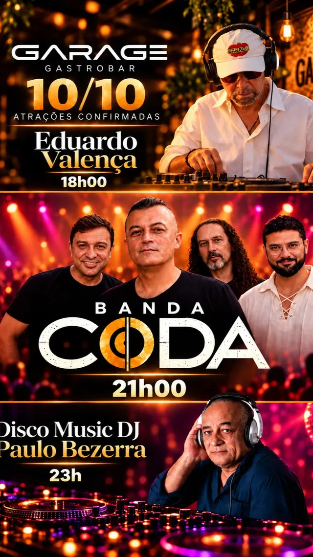 Flyer de Banda CODA, DJ Eduardo Valença e DJ Paulo Bezerra