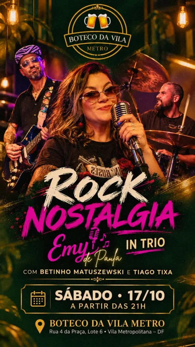 Flyer de Emy de Paula, Rock Nostalgia In Trio e mais 2 artistas