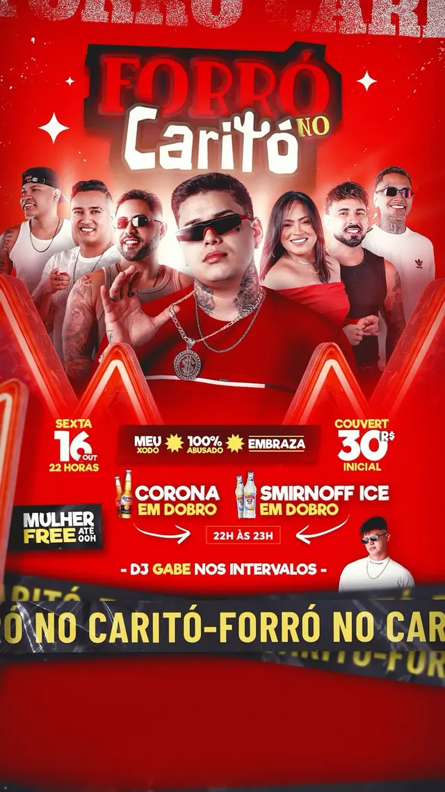 Flyer de Banda Meu Xodó, 100% Abusado, Embraza e DJ Gabe