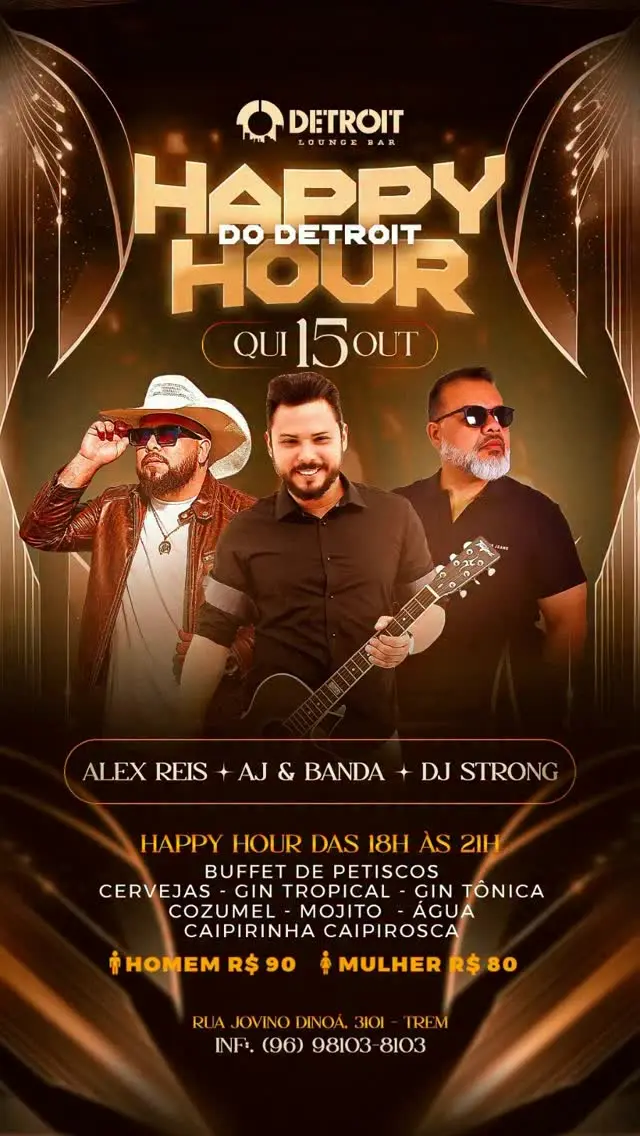 Flyer de Alex Reis, AJ & Banda e DJ STRONG