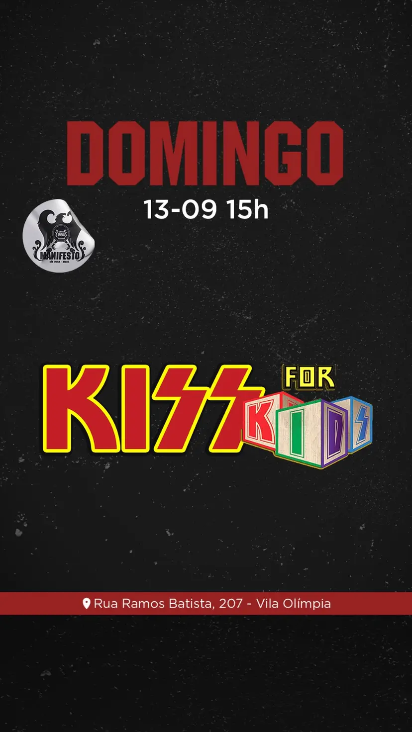 Flyer de Kiss for Kids e Recruta Rock