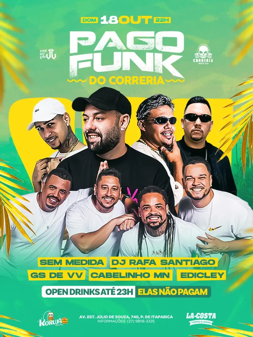 Flyer de Pagode do Correria, Sem Medida e mais 4 artistas
