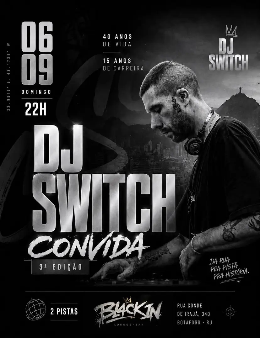 Flyer de DJ Neves, DJ SWITCh, DJ JULIA, DJ JAY e mais 3 artistas