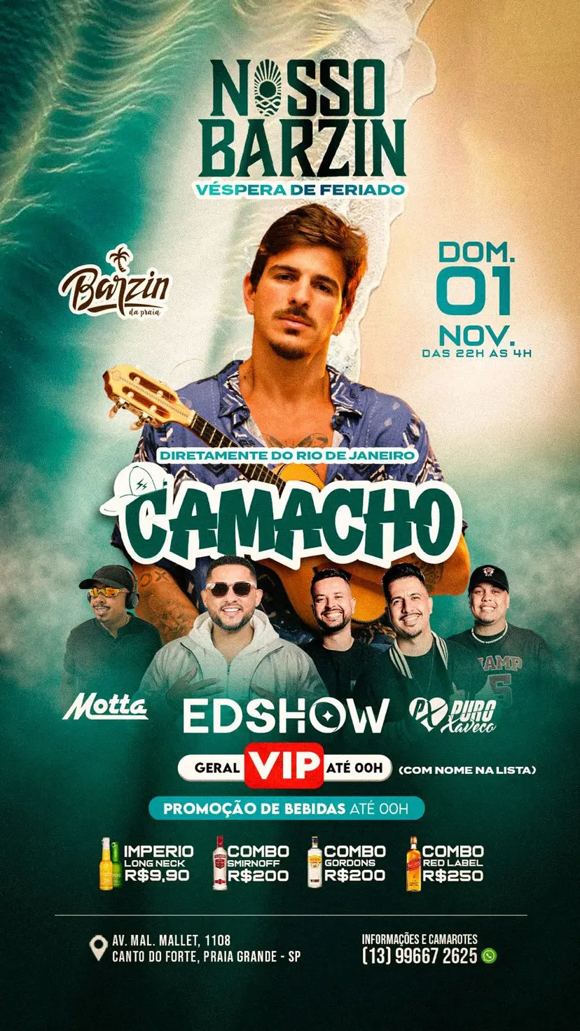Flyer de Grupo Puro Xaveco, Camacho, DJ Motta e Edshow