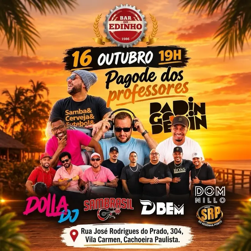 Flyer de Pagode do Dindin, Dom Nillo, Dolla DJ e mais 3 artistas